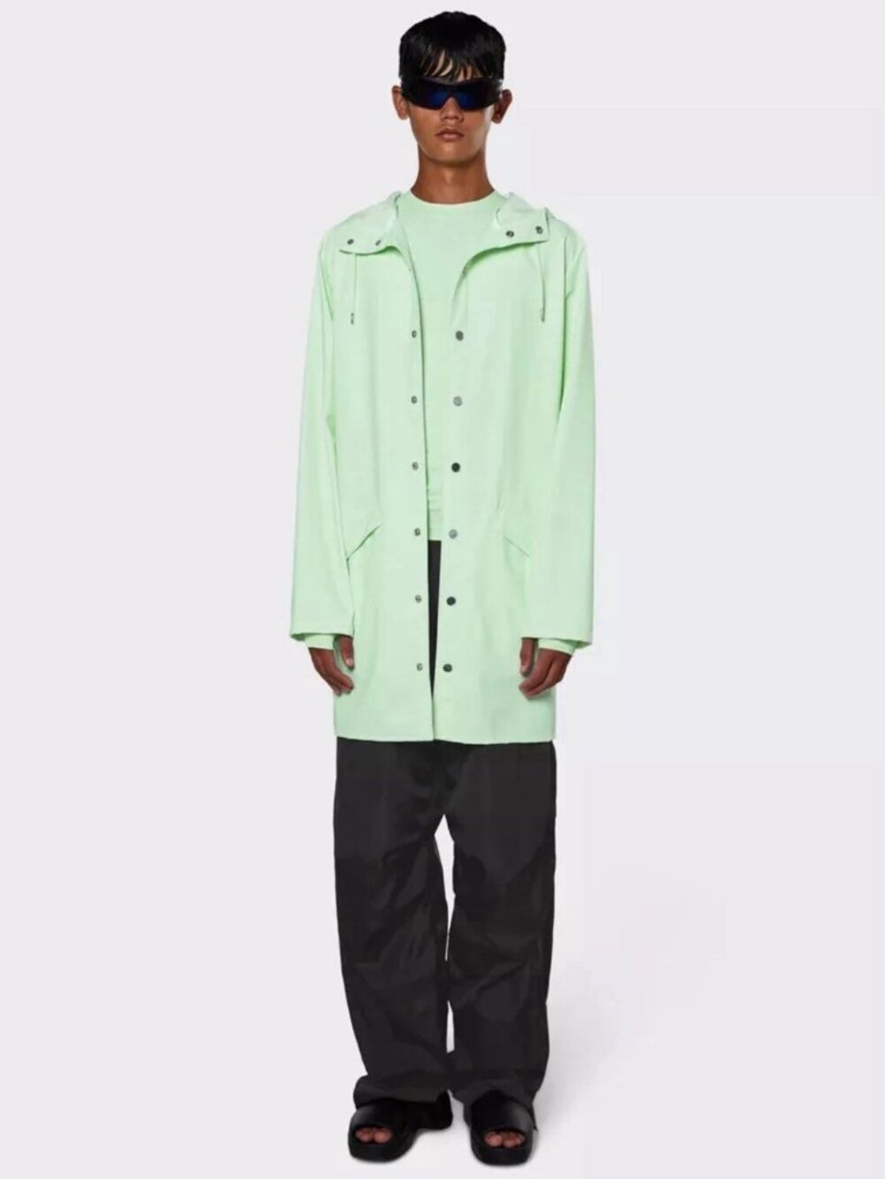 RAINS UNISEX Rain Coat Long Jacket Hooded Waterproof Mineral Green XL - NWT